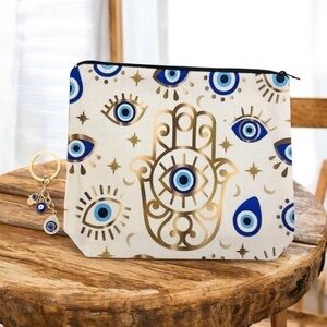 Hamsa Eye Pattern Pouch with Keychain